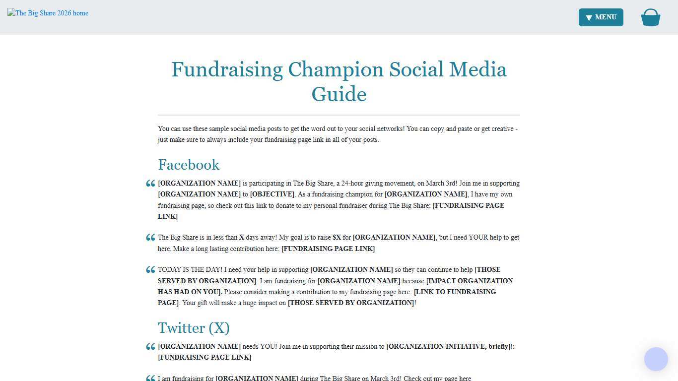 Social Media Guide - Fundraising Champions The Big Share 2026